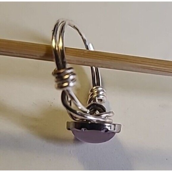 NEW Handmade Wire Wrapped Ring Silvertone Statement Pink Beaded  Size 6 - Picture 5 of 6